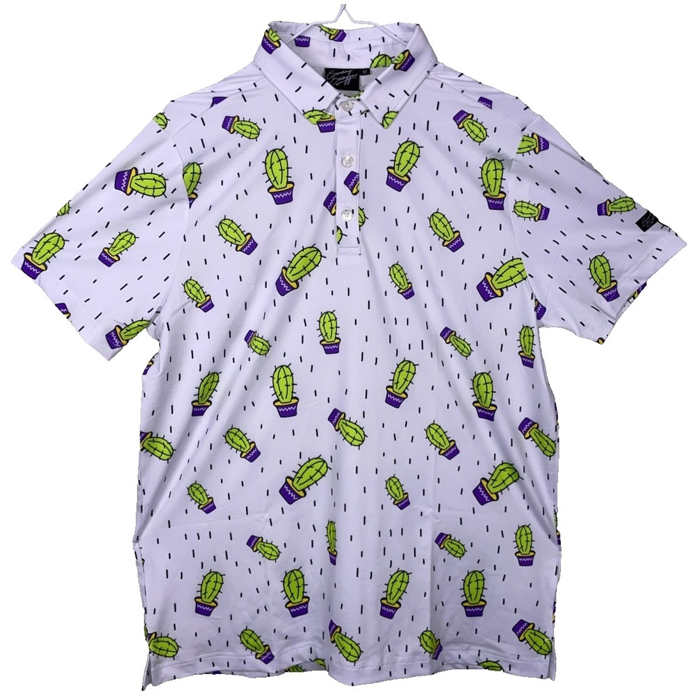 Sunday Swagger Men's Golf Polo Shirt Medium M Multicolor Cactus Graphic AOP